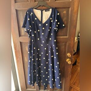 Lane Bryant Navy and White Polka Dot Midi Dress